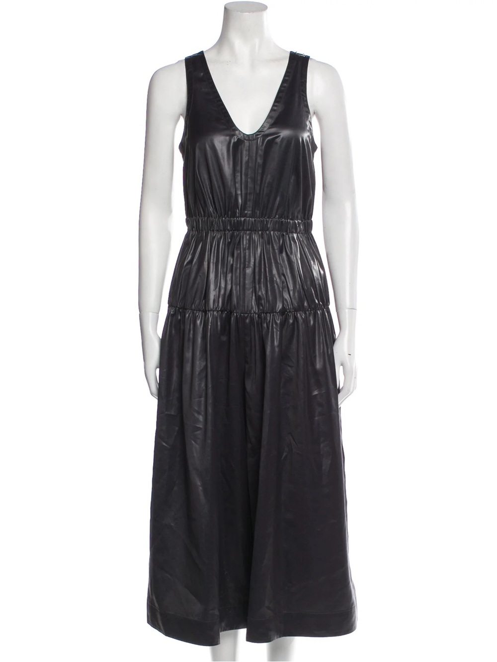 Tibi Womens Liquid Draped Shirred Jumpsuit Faux Leather Midi Culotte Sz 8